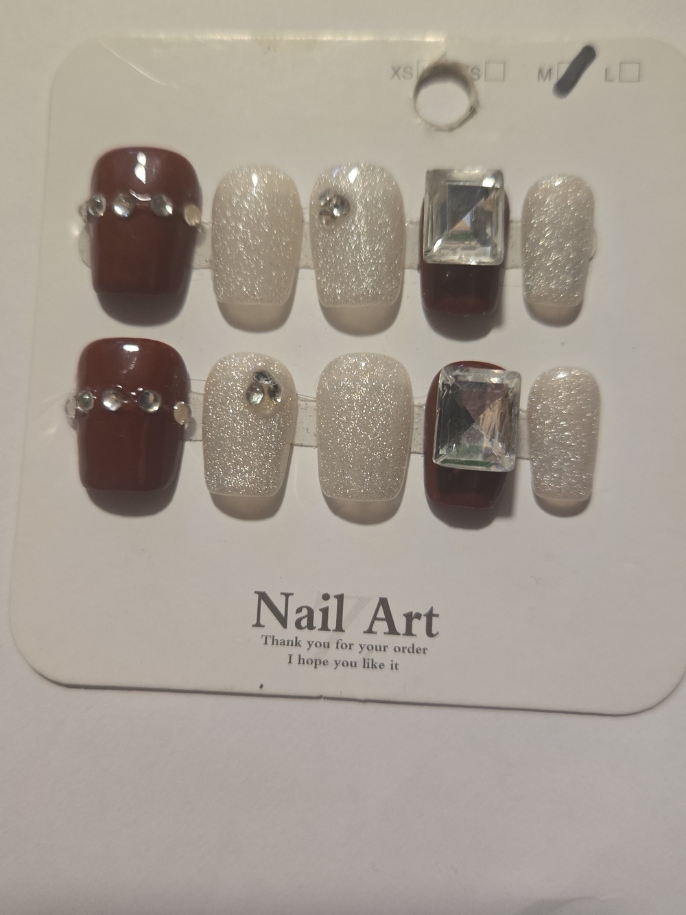 Brown & Sparkle Press-On Nails with Large Gem Accent